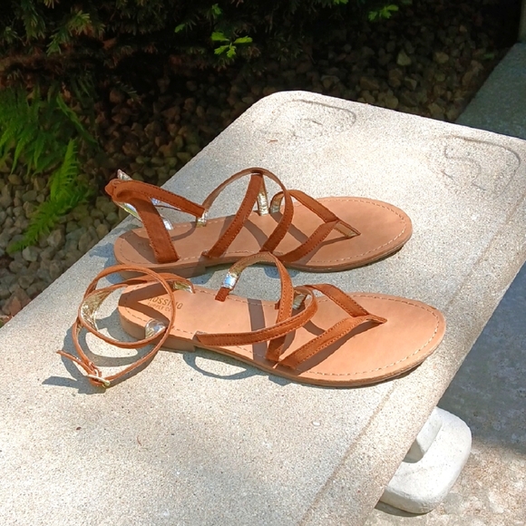 Womens Mossimo Supply Cognac Gladiator Strap Brown Sandals Sz 7.5 EUC - Picture 2 of 10